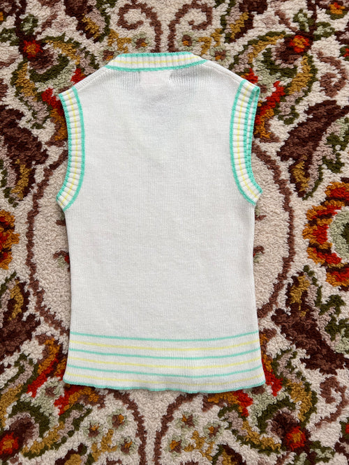 '60s Sheridan Vintage White/Green Striped Cropped Vest Top M