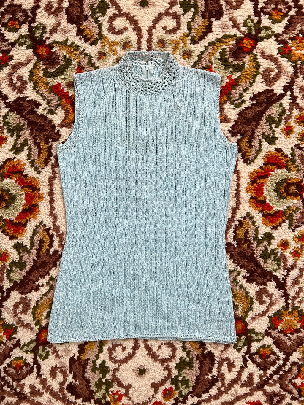 '60s Jane Vintage Blue Knit High-Neck Tank Top