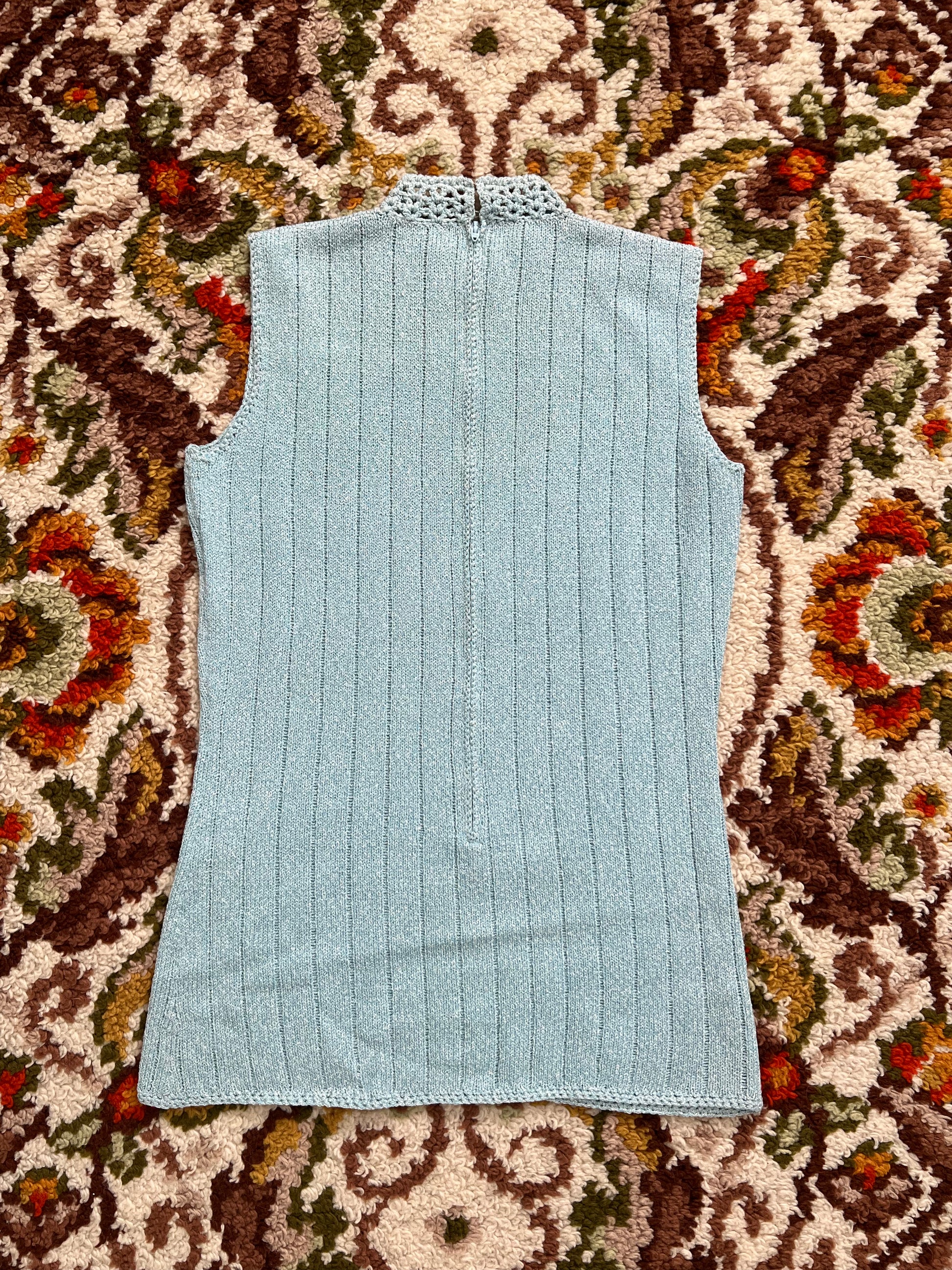 '60s Jane Vintage Blue Knit High-Neck Tank Top