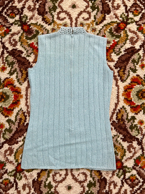 '60s Jane Vintage Blue Knit High-Neck Tank Top