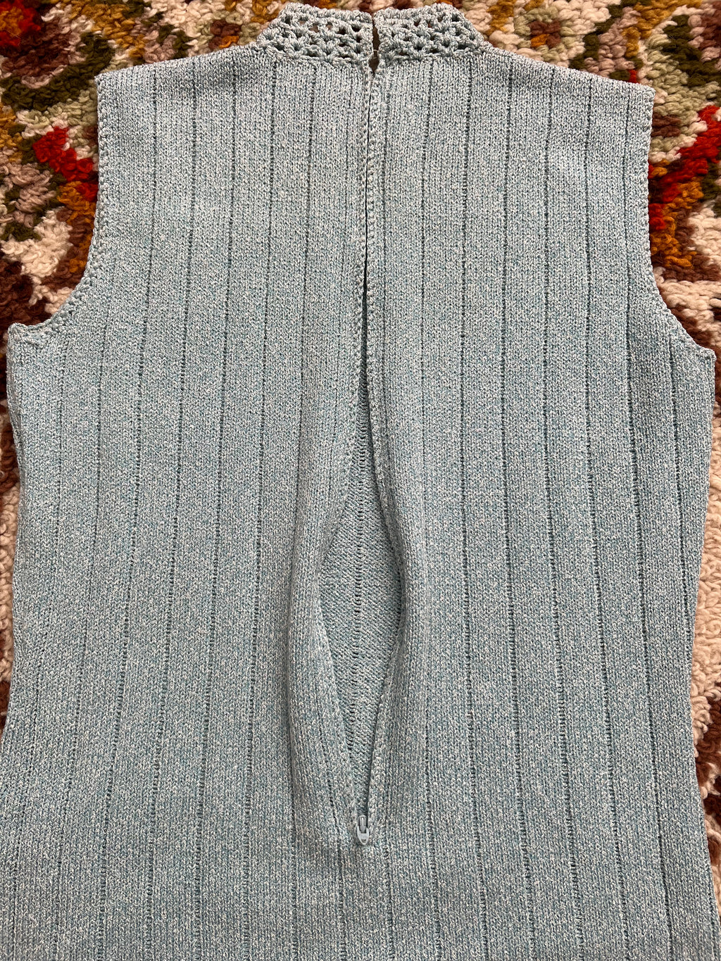 '60s Jane Vintage Blue Knit High-Neck Tank Top