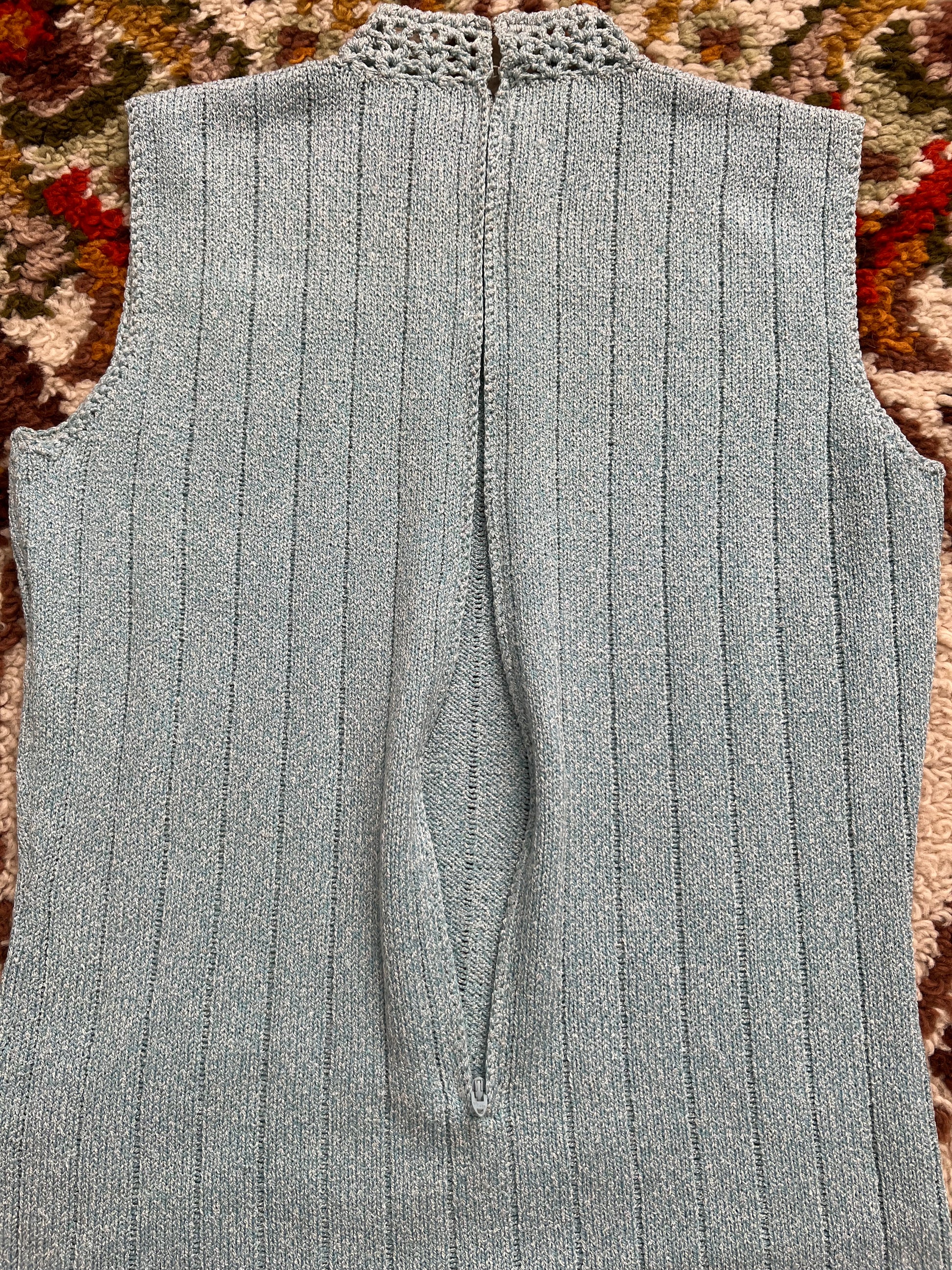 '60s Jane Vintage Blue Knit High-Neck Tank Top