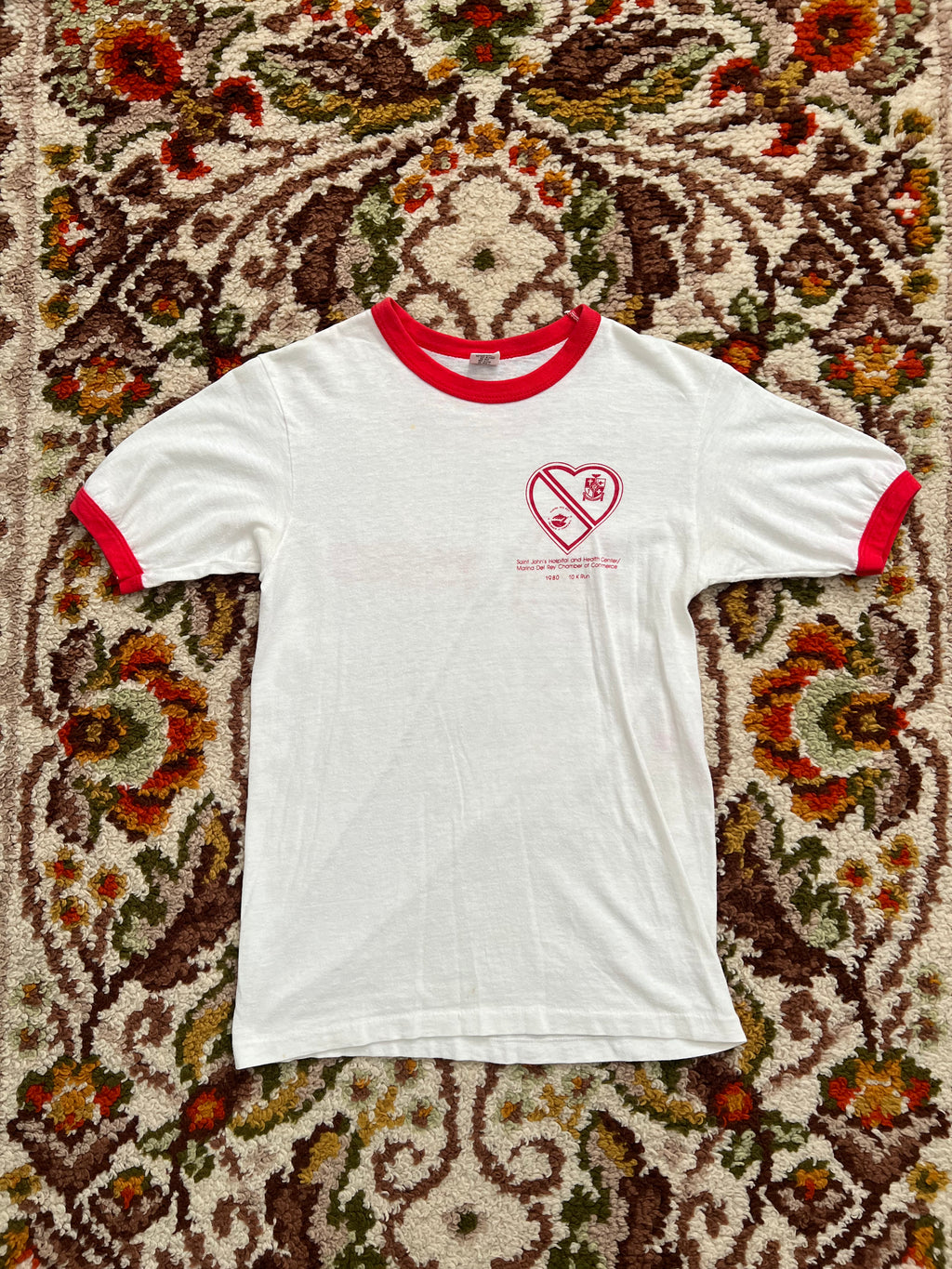 '80s Hanes Vintage White/Red St. John's Ringer T-shirt Made In USA S