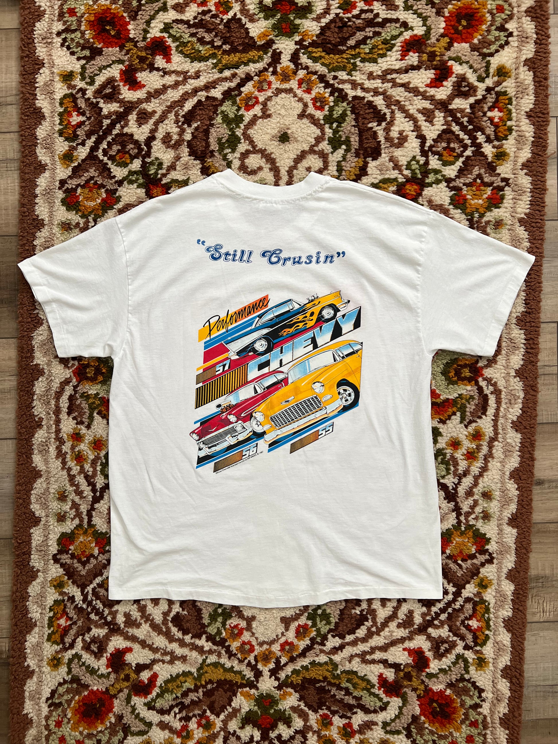 '90s Hanes Vintage White Chevy Car Graphic Short Sleeve TShirt XL