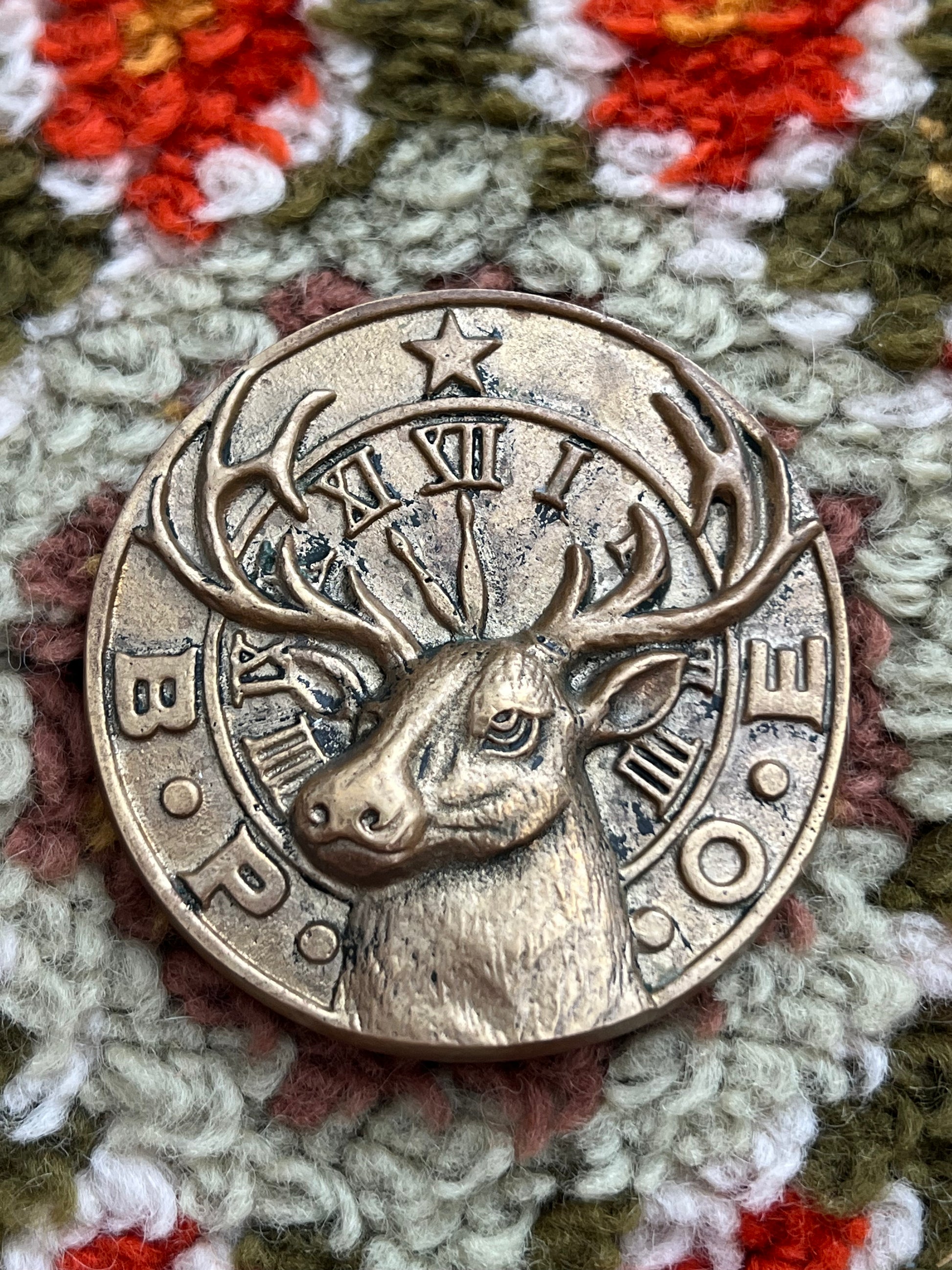 1976 BBB Vintage Solid Brass B.P.O.E Deer Motif Buckle