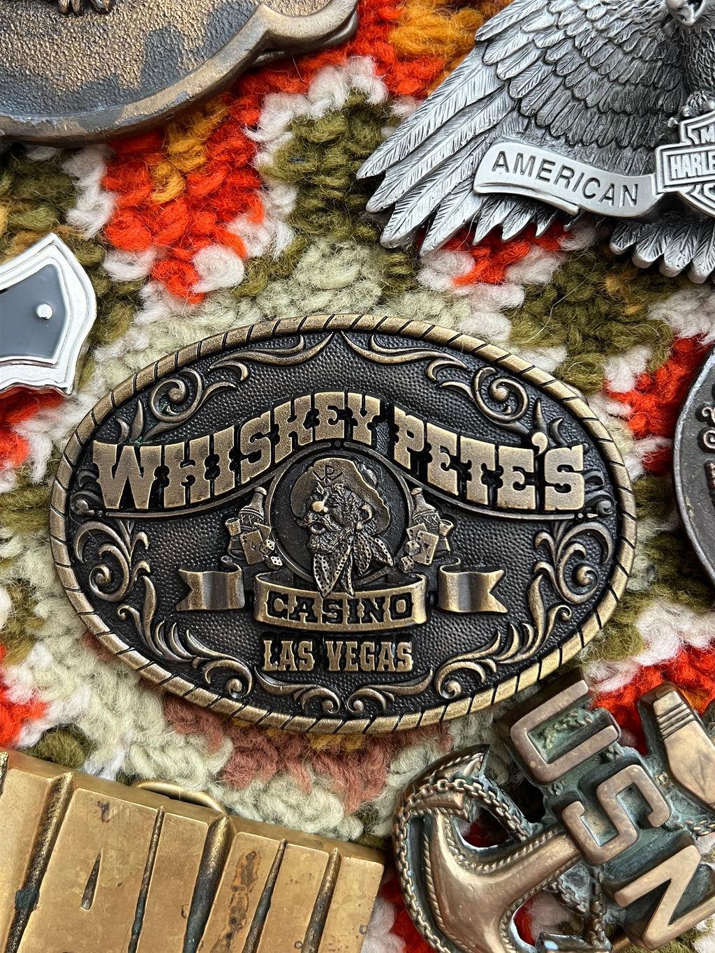 '70s Pacific Brass And Buckle Vintage Whiskey Pete's Casino Solid Brass Buckle