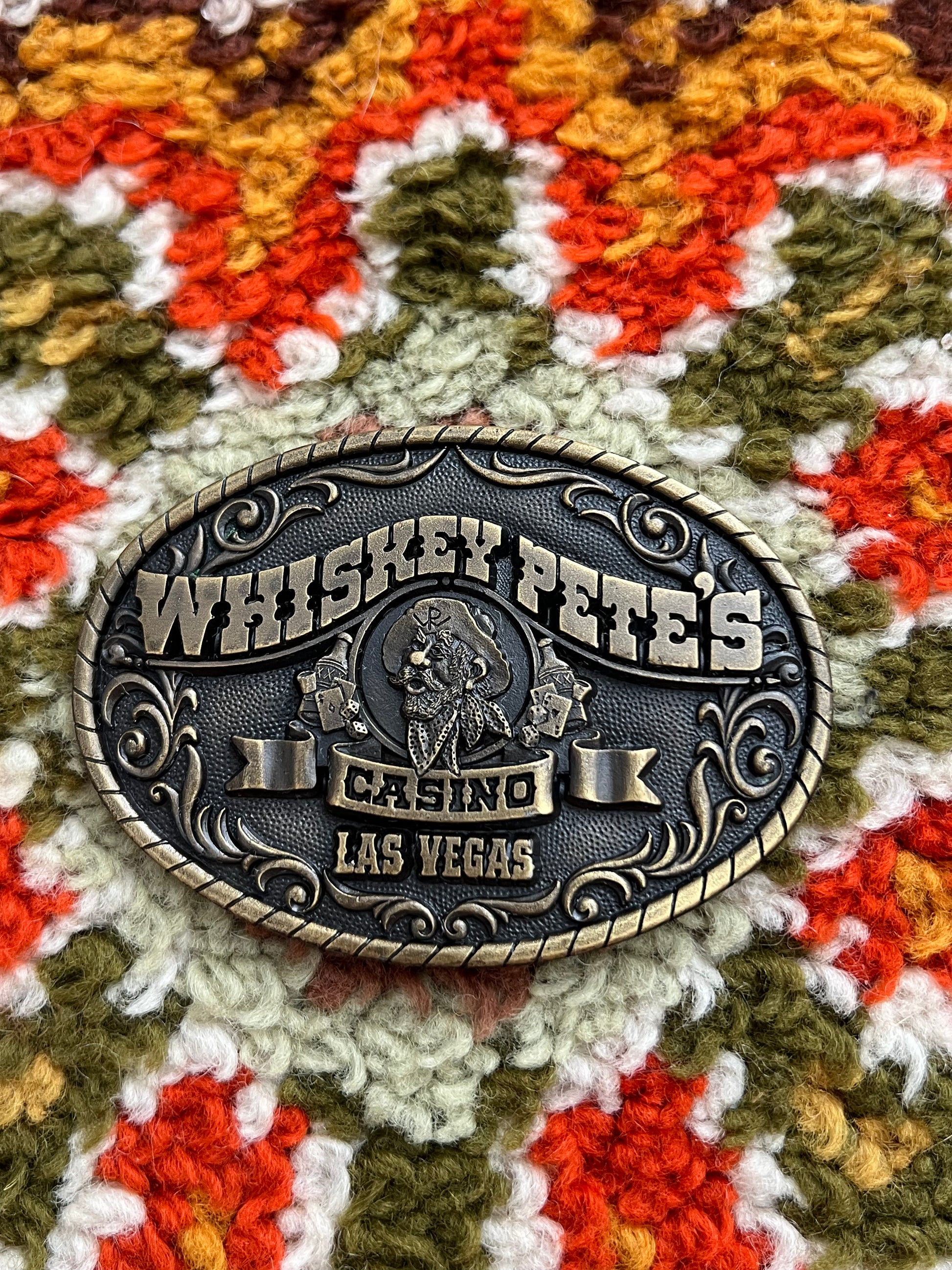 '70s Pacific Brass And Buckle Vintage Whiskey Pete's Casino Solid Brass Buckle