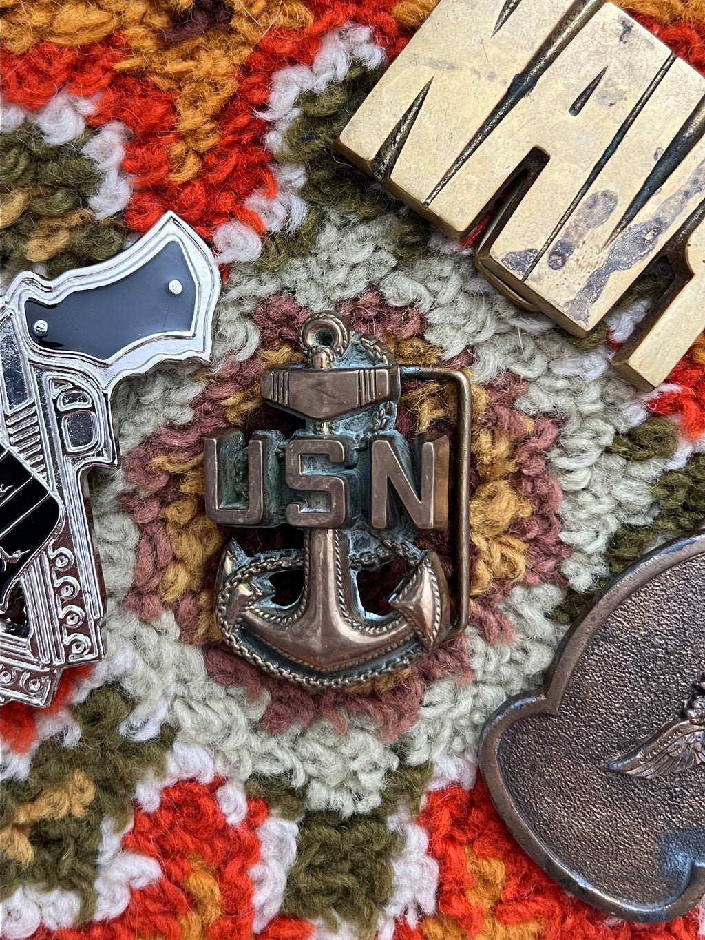 1978 BBB Vintage Solid Brass "USN" Anchor Buckle