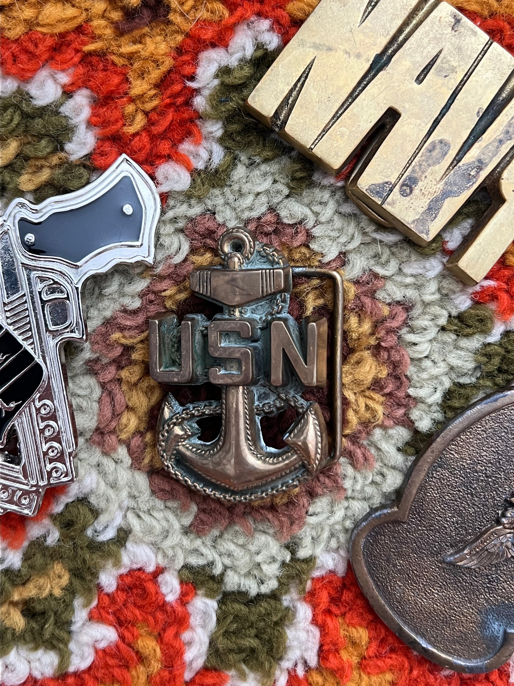 1978 BBB Vintage Solid Brass "USN" Anchor Buckle