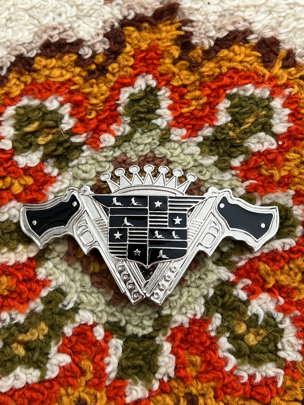 '80s 187 INC. Vintage Chrome Finish Cadillac Crest W/ Revolvers Bottle Opener Buckle