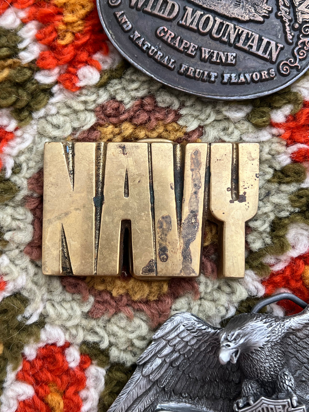 '70s Vintage Solid Brass "NAVY" Buckle