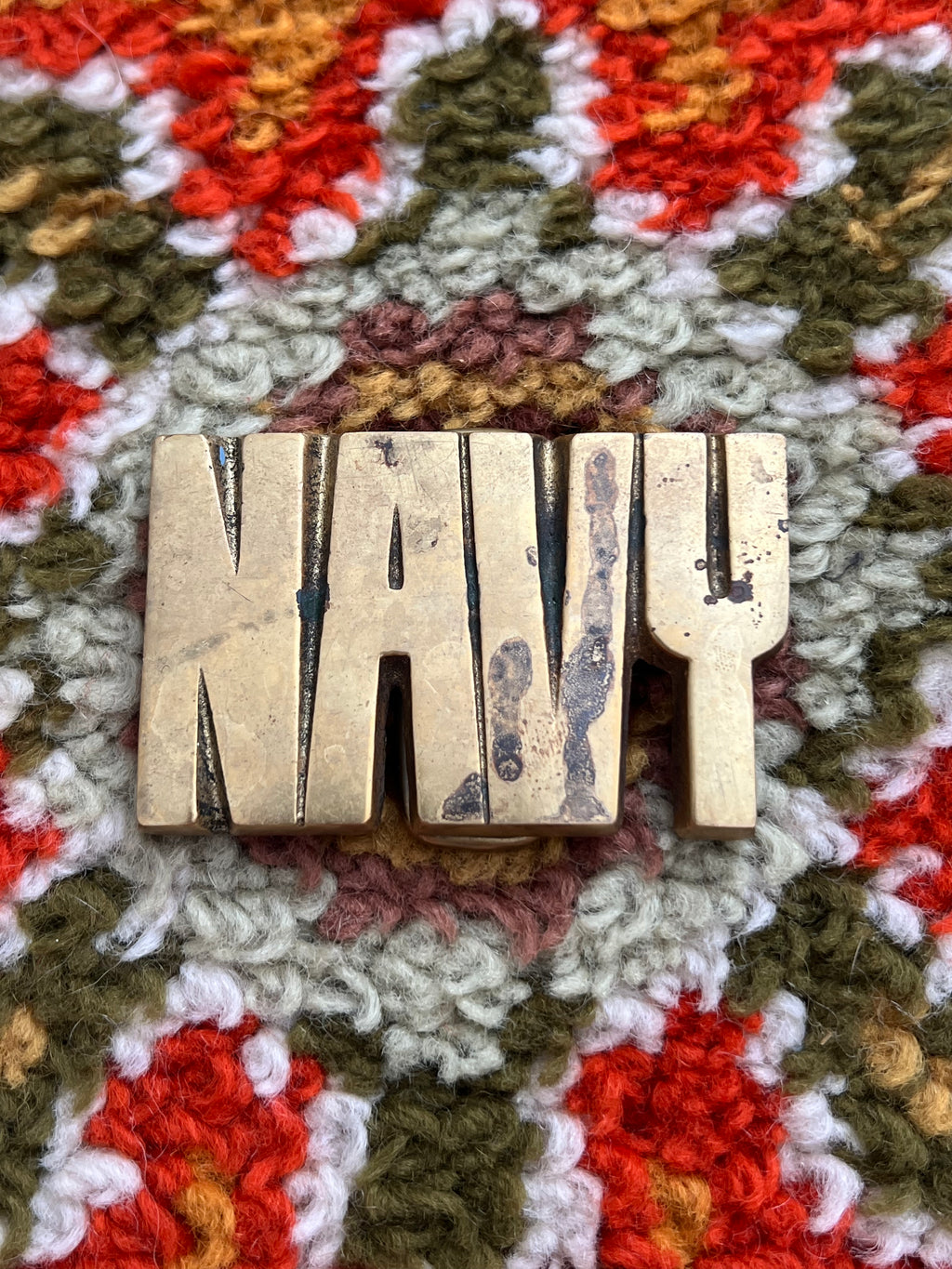 '70s Vintage Solid Brass "NAVY" Buckle