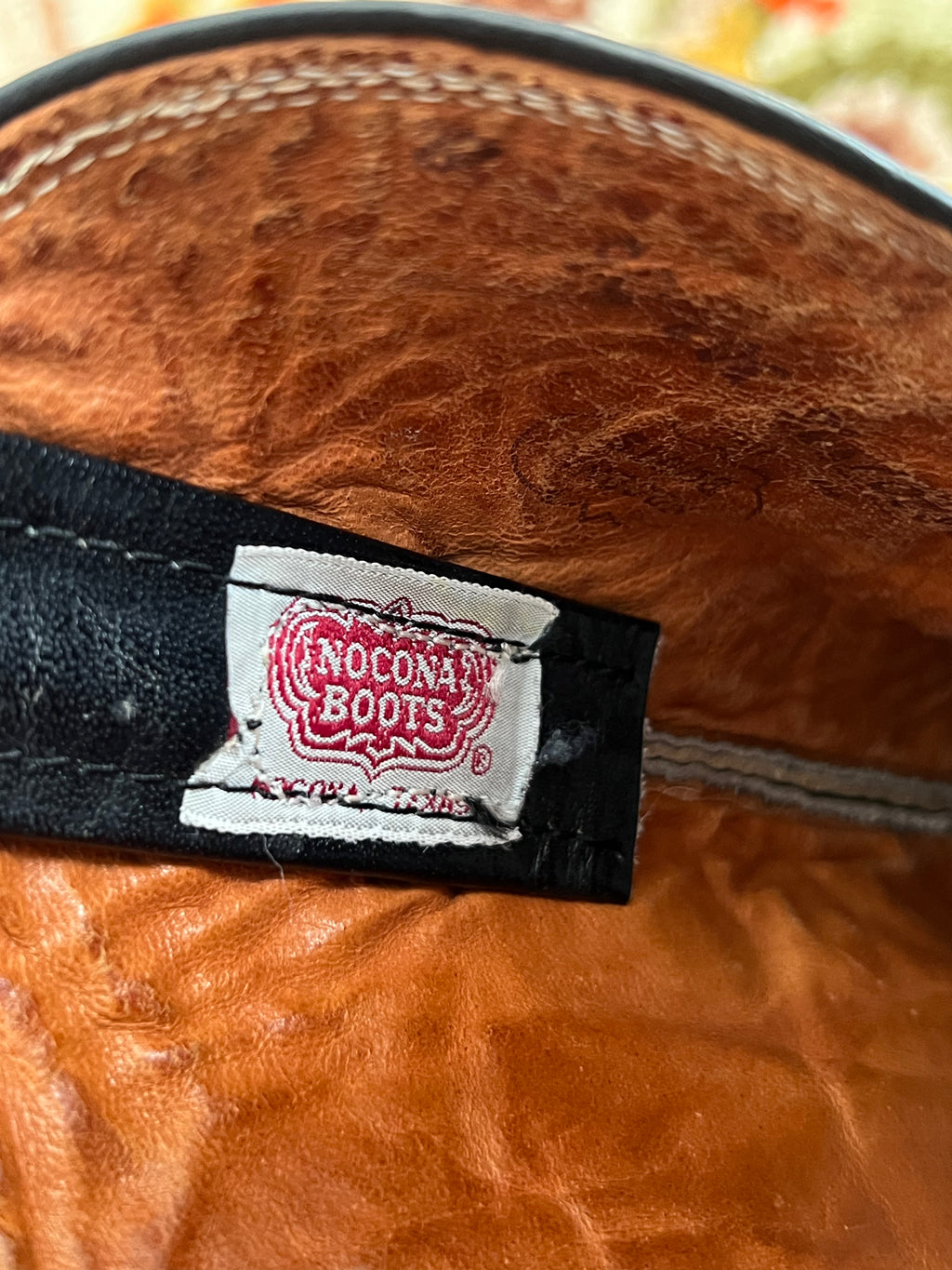 '80s Nocona Vintage Black/White/Red Leather R Toe Boots Made In USA