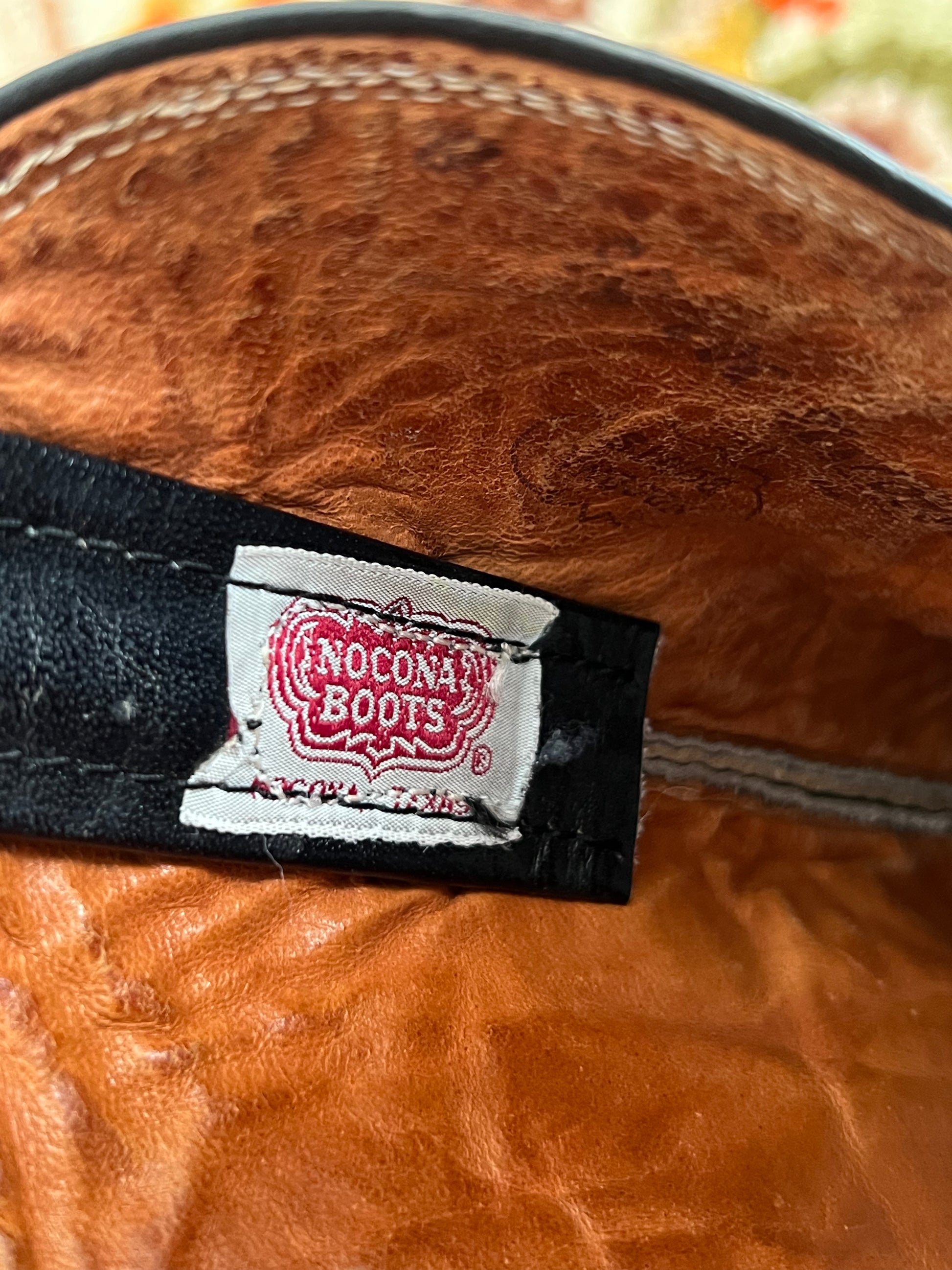 '80s Nocona Vintage Black/White/Red Leather R Toe Boots Made In USA