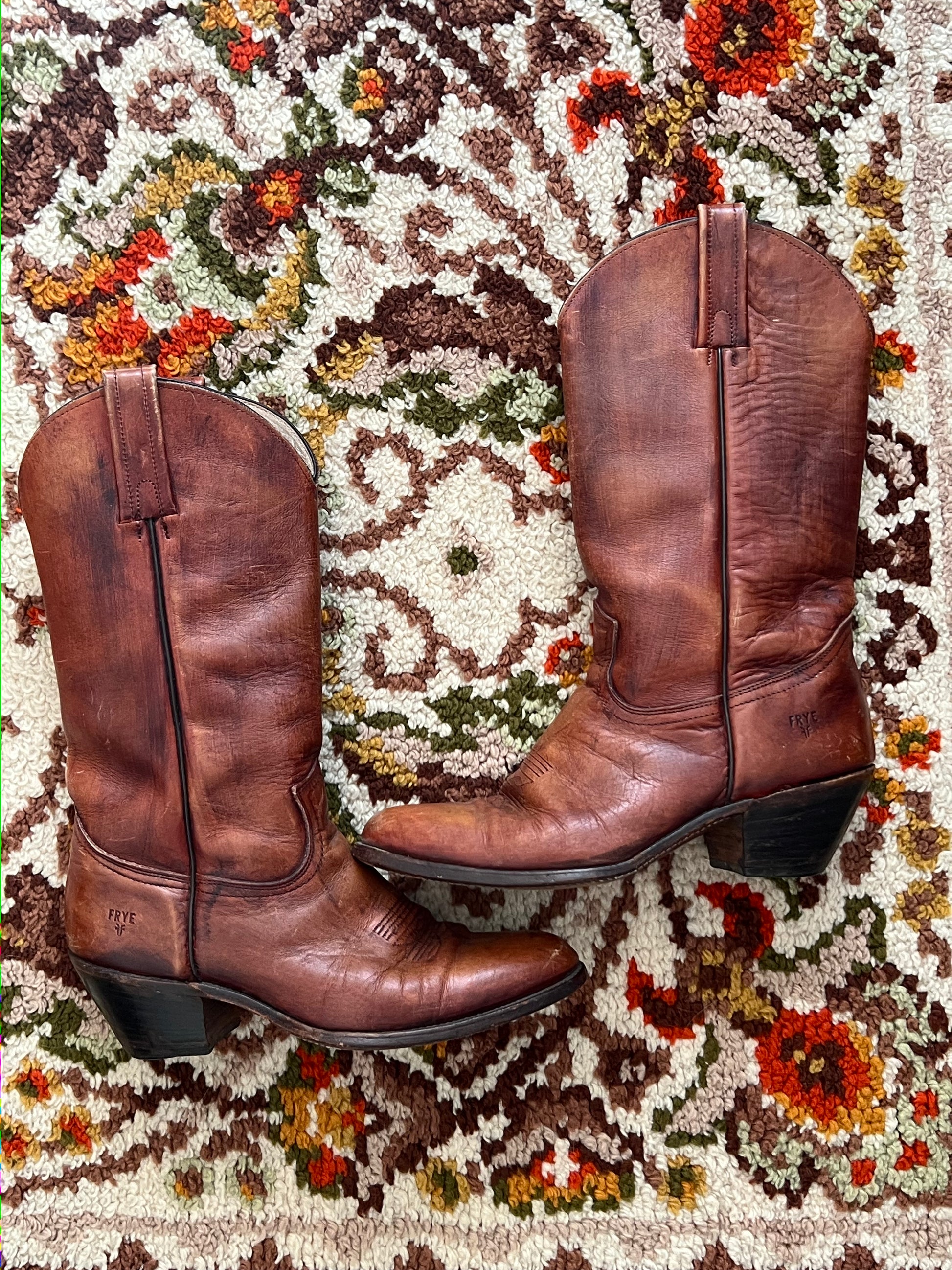 Y2K Frye Vintage Billy Mahogany Leather R Toe Boots Made In USA 11D