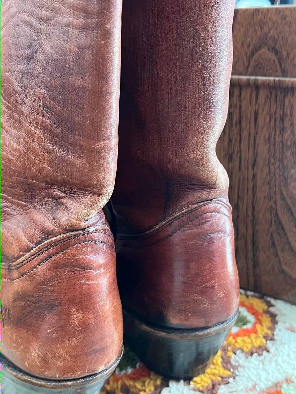 Y2K Frye Vintage Billy Mahogany Leather R Toe Boots Made In USA 11D
