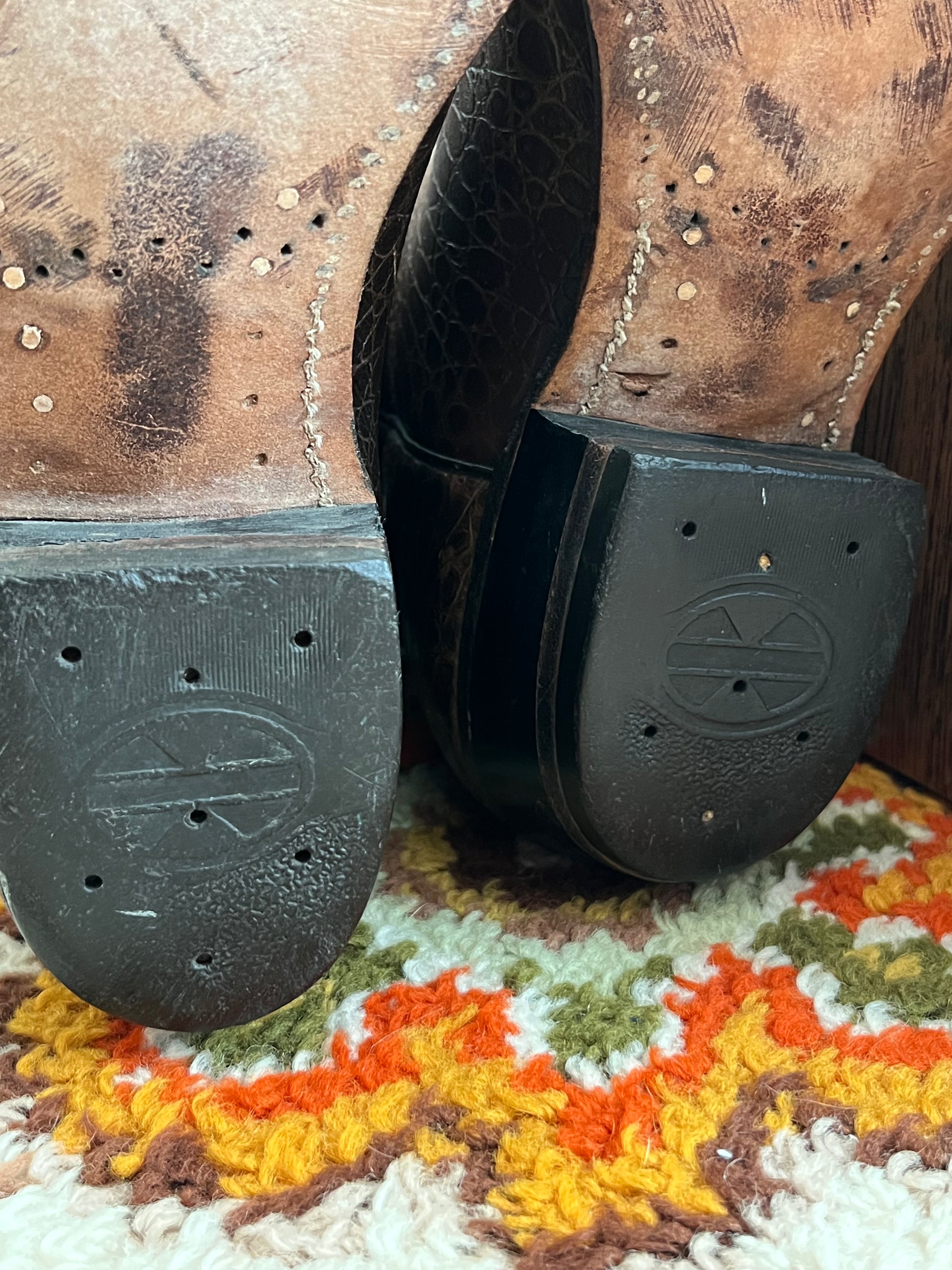 '70s Wrangler Vintage Brown Crocodile Skin and Leather J Toe Boots 10.5