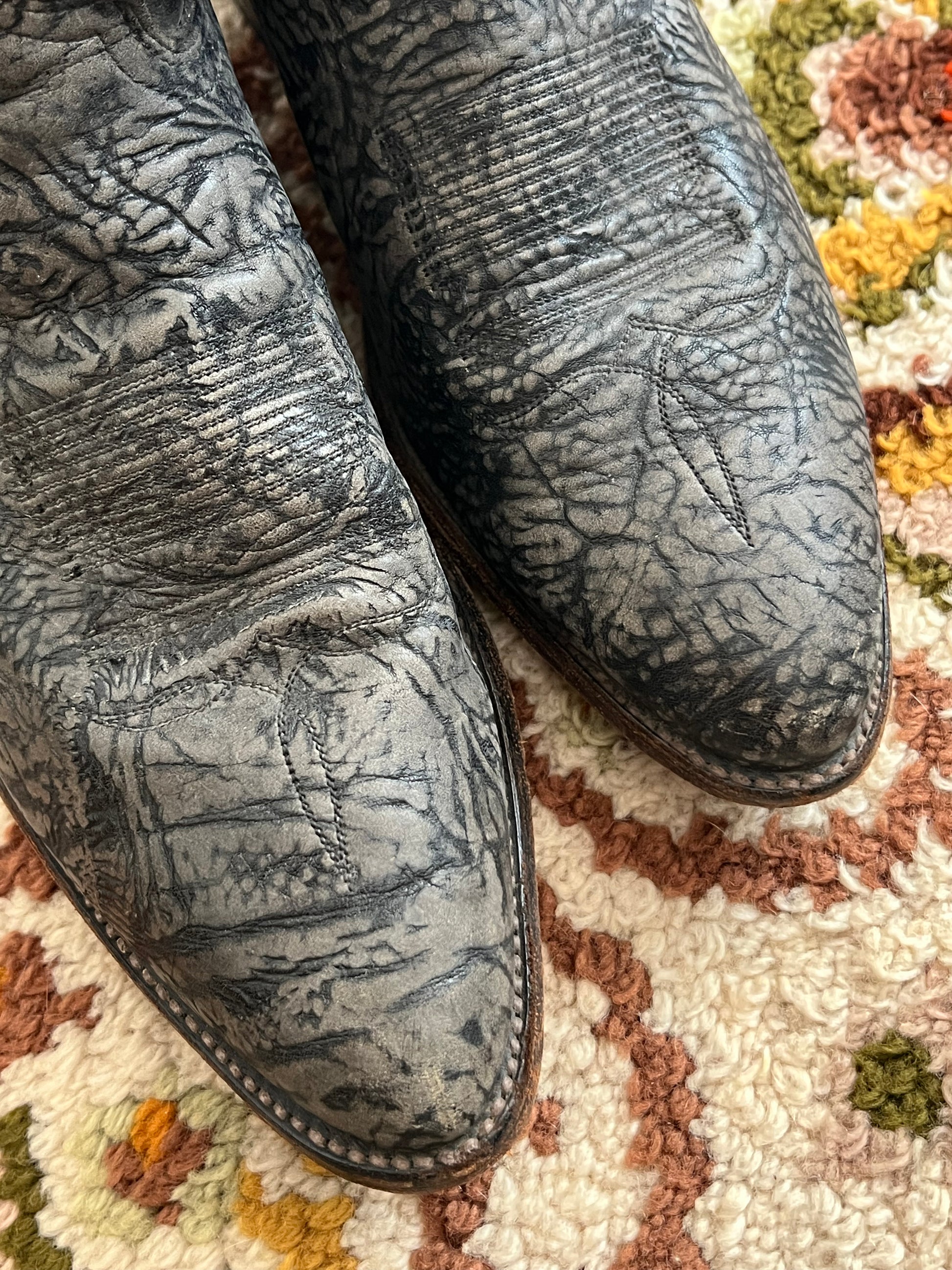 '80s-'90s Abilen Vintage Black/Pink Leather Round Toe Cowboy Boots Made In USA 12D