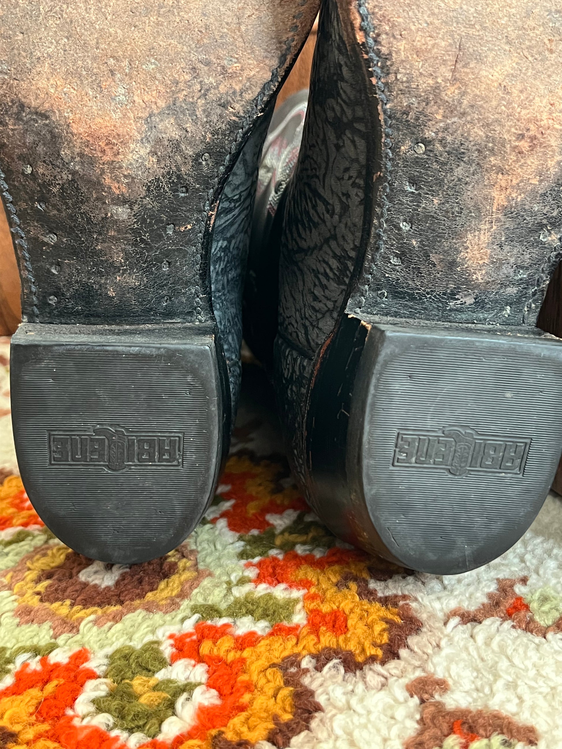 '80s-'90s Abilen Vintage Black/Pink Leather Round Toe Cowboy Boots Made In USA 12D