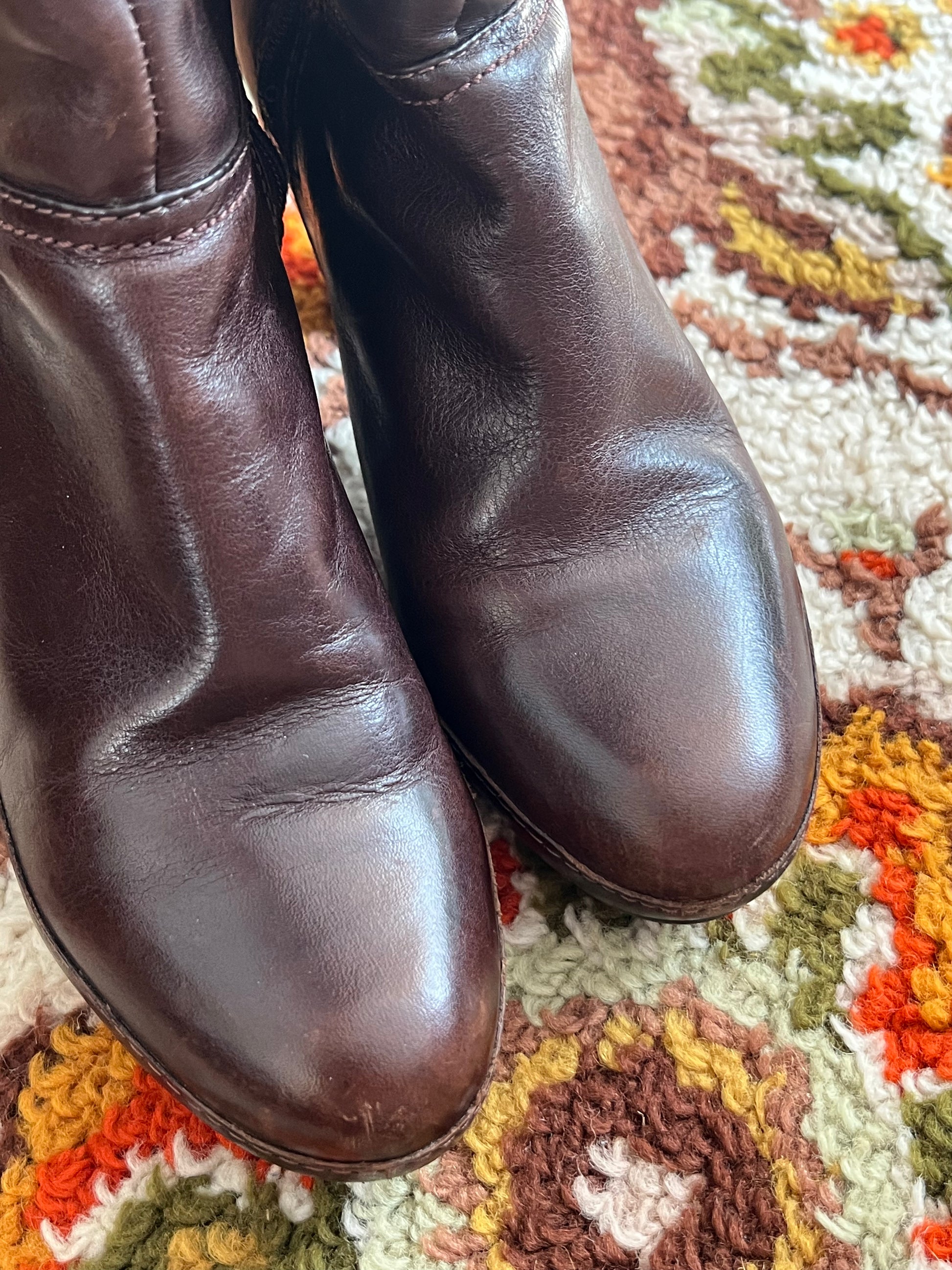 Y2K Clarks Vintage Brown Leather Below Knee Zip-Up Round Toe Heel Boots 7M