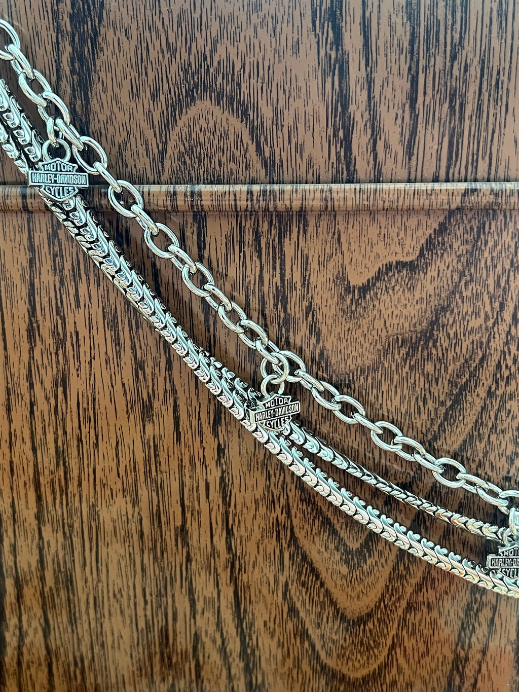 '90s Harley Davdison Vintage Silver Logo Multi-Chain Belt NOS S