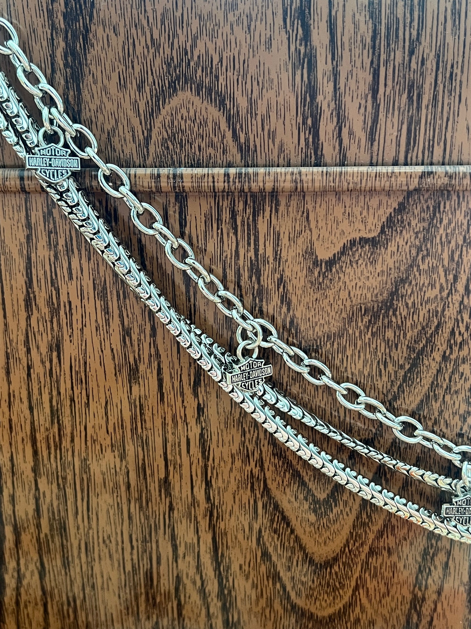 '90s Harley Davdison Vintage Silver Logo Multi-Chain Belt NOS S