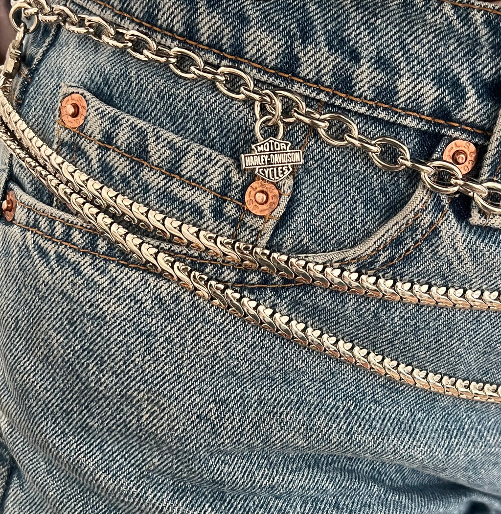 '90s Harley Davdison Vintage Silver Logo Multi-Chain Belt NOS S