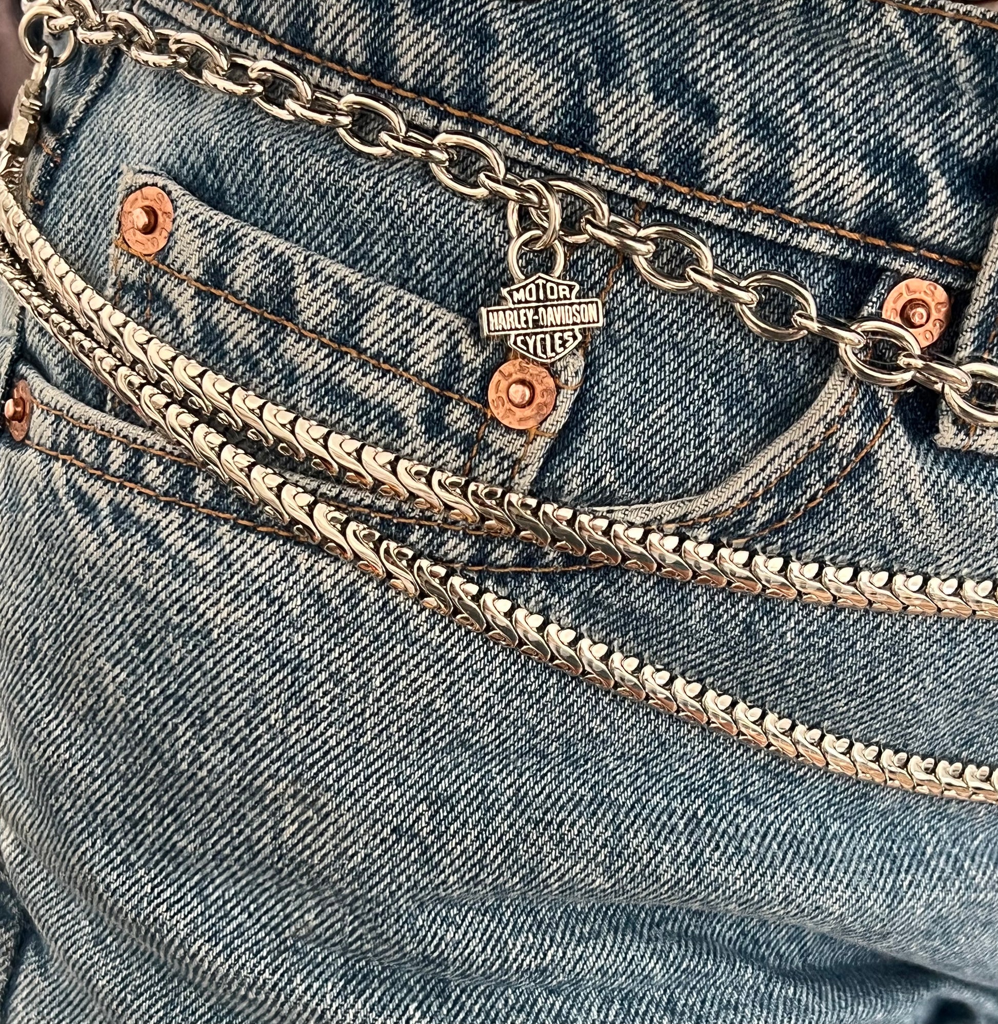 '90s Harley Davdison Vintage Silver Logo Multi-Chain Belt NOS S