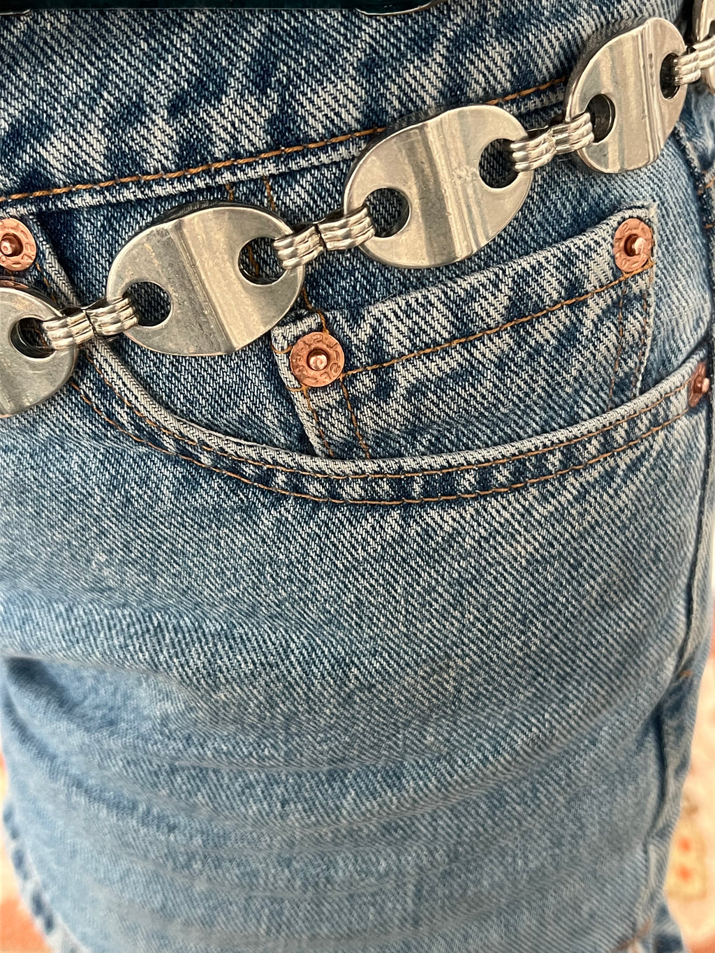 '80s-'90s Vintage Silver Metal Tab Chain Adjustable Belt