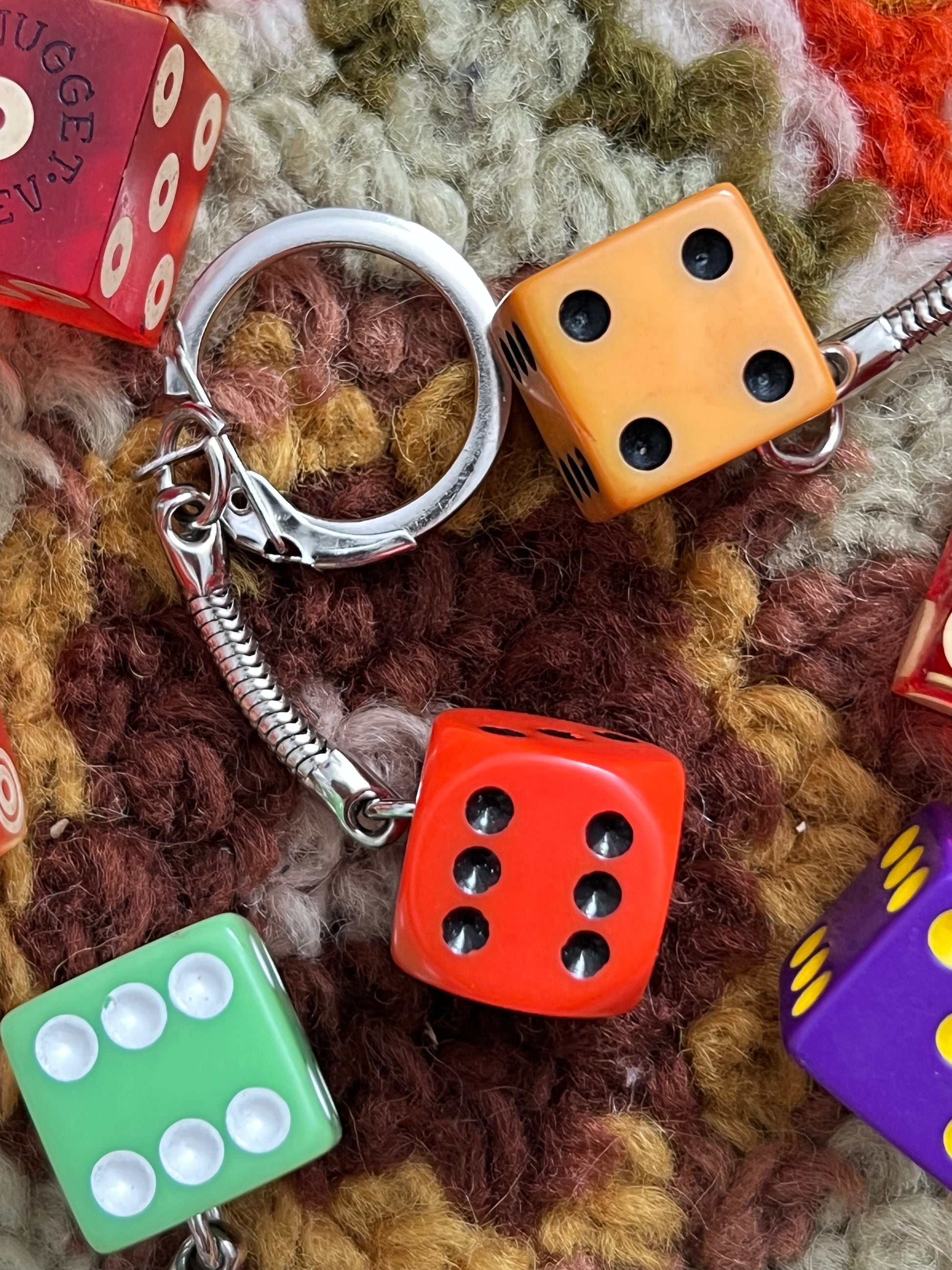 Handmade Vintage Orange Rounded Small Dice Keychain