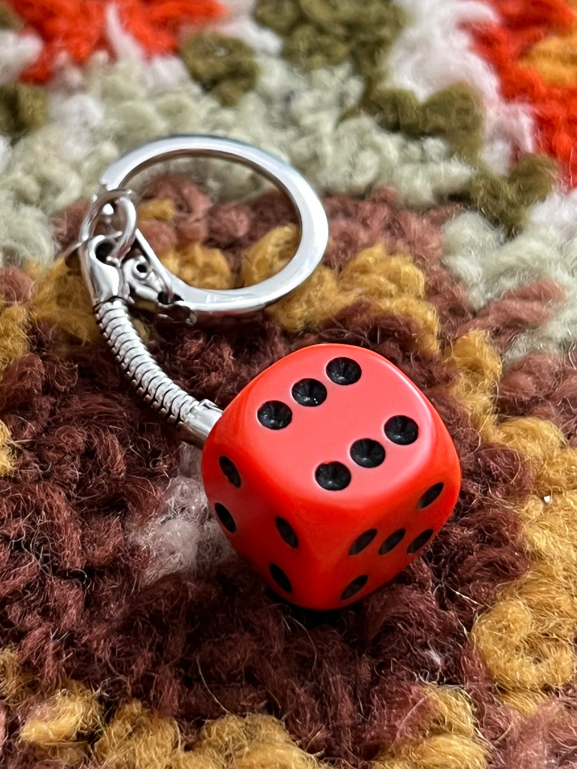 Handmade Vintage Orange Rounded Small Dice Keychain