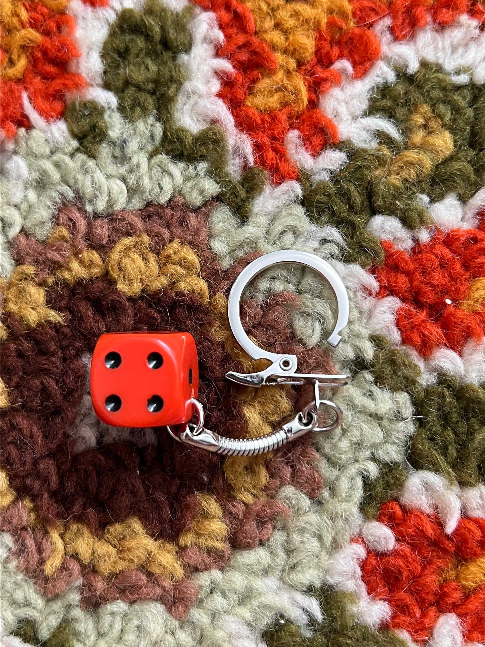 Handmade Vintage Orange Rounded Small Dice Keychain