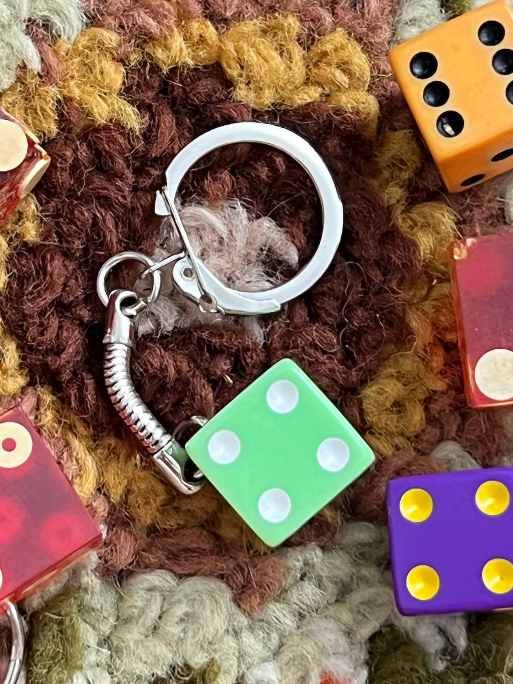 Handmade Vintage Green Small Dice Keychain