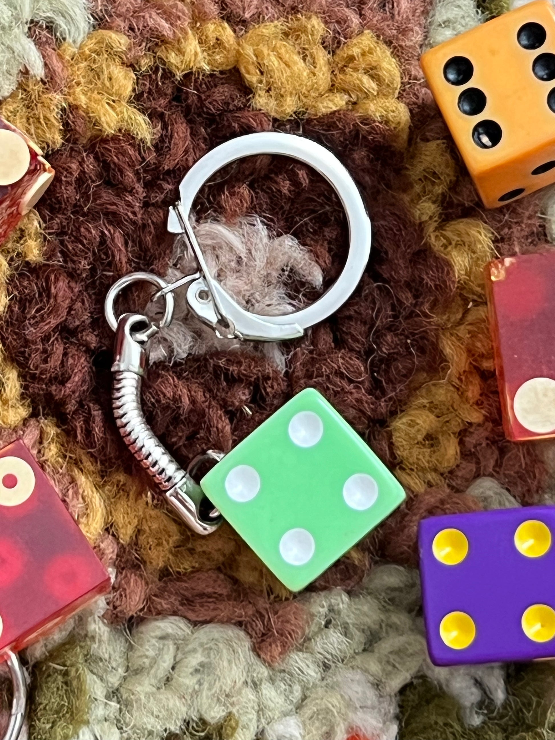 Handmade Vintage Green Small Dice Keychain