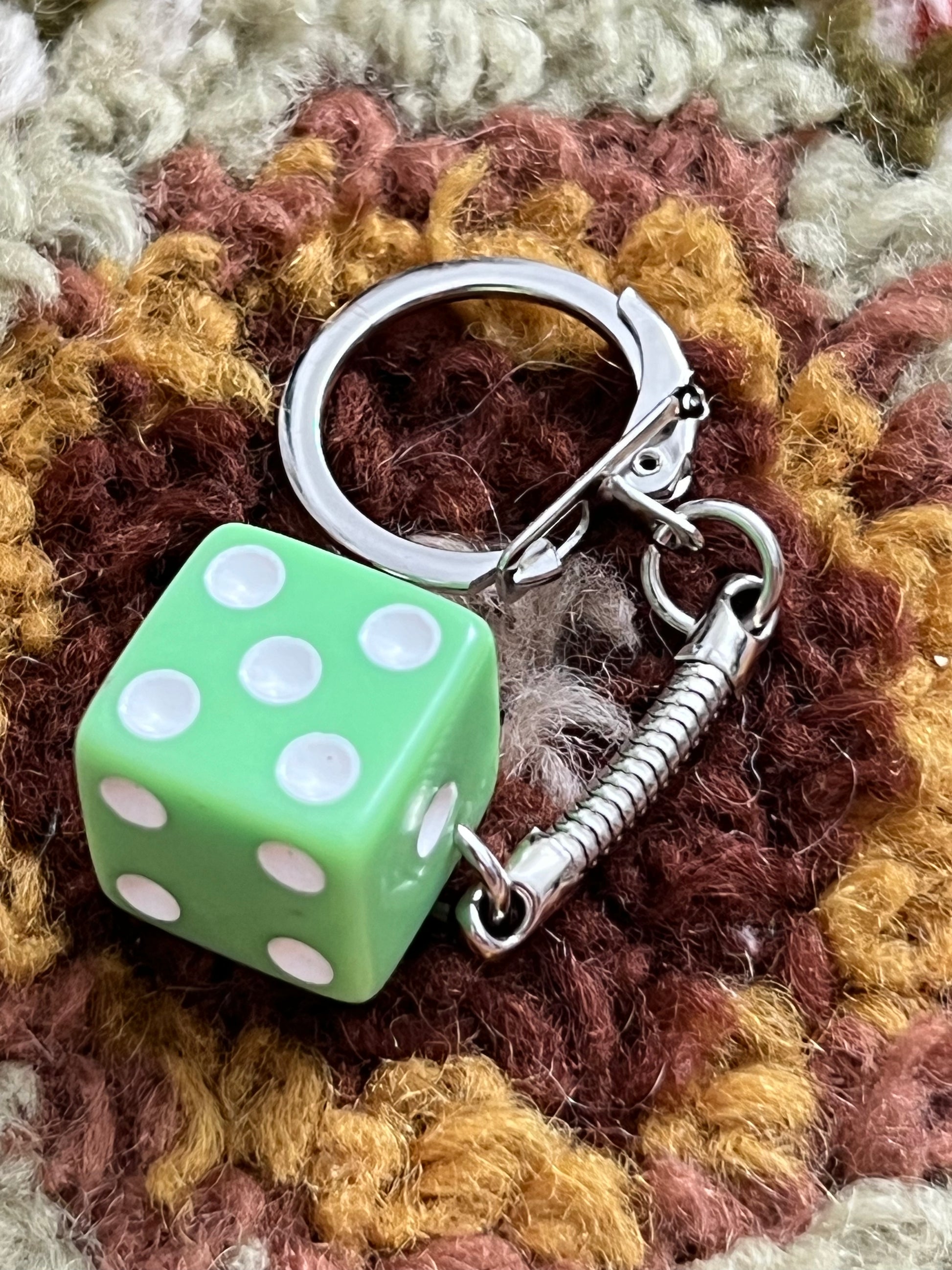 Handmade Vintage Green Small Dice Keychain