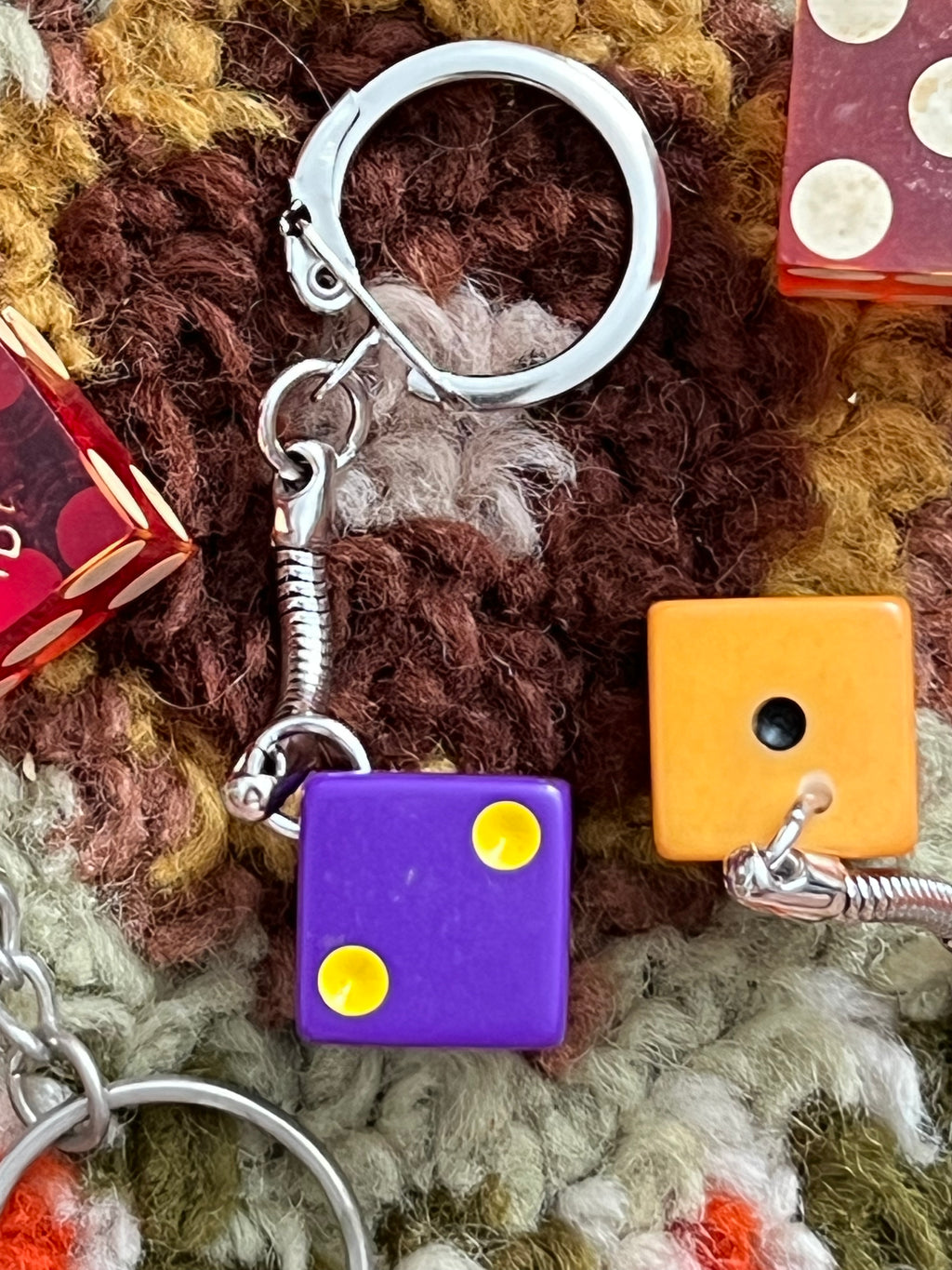 Handmade Vintage Purple Small Dice Keychain