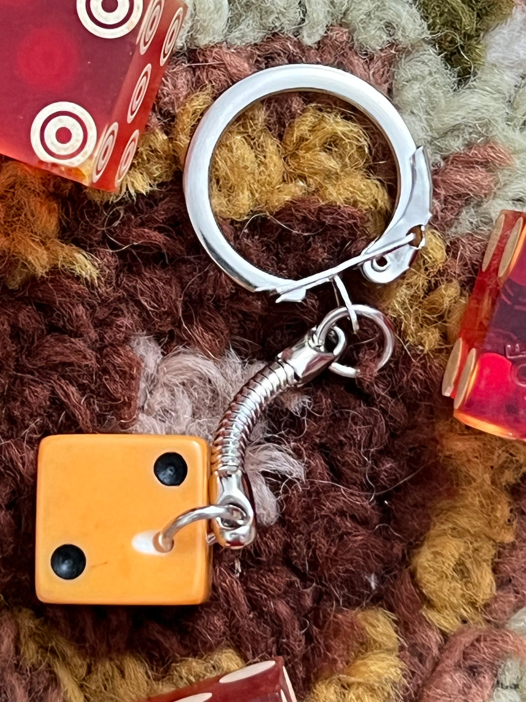 Handmade Vintage Butterscotch Bakelate Small Dice Keychain