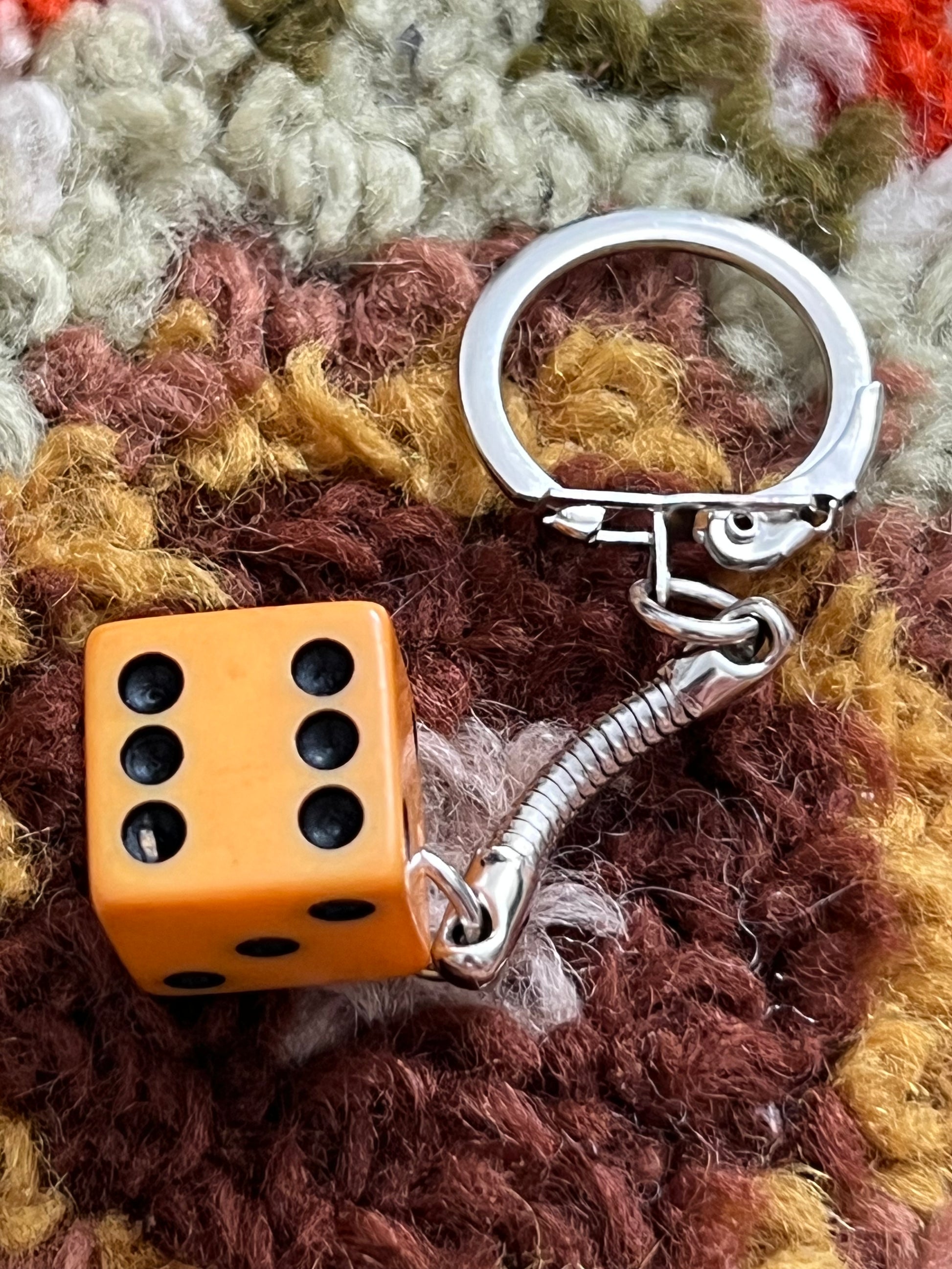 Handmade Vintage Butterscotch Bakelate Small Dice Keychain