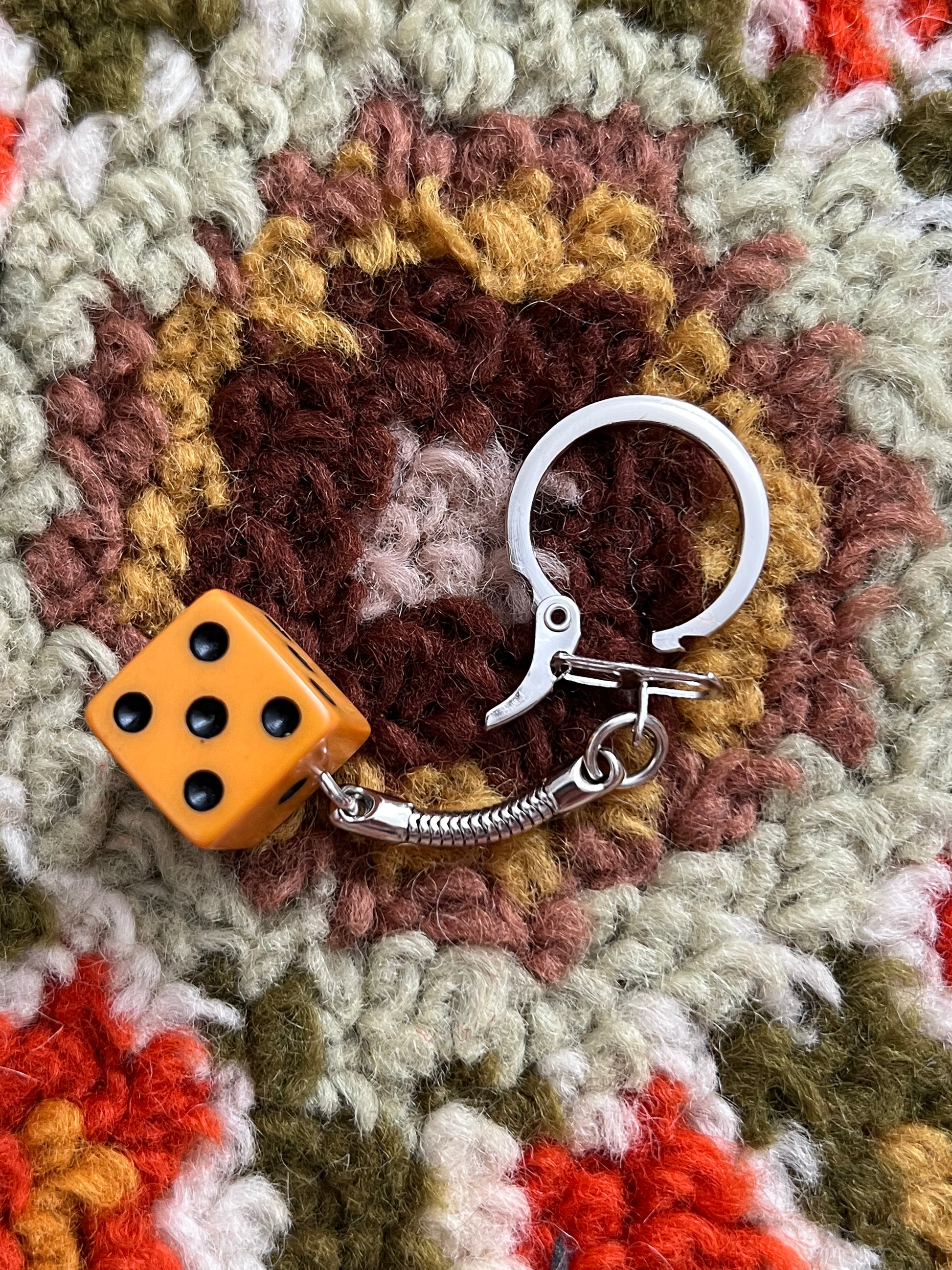 Handmade Vintage Butterscotch Bakelate Small Dice Keychain